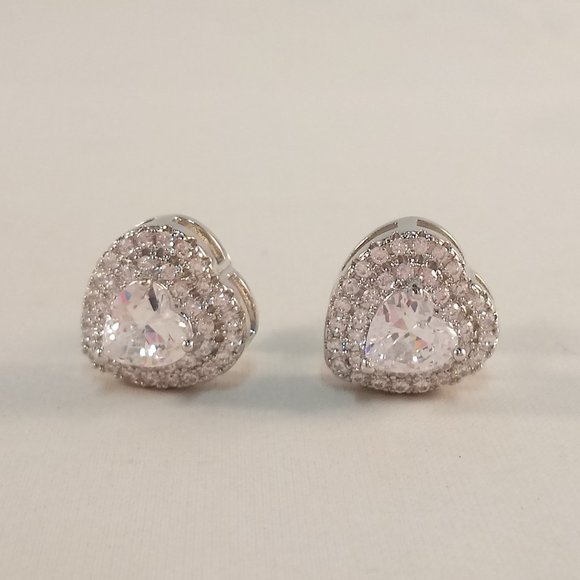 925 Sterling Silver Luxury Romantic Heart Diamond Zircon Stud Earrings 1.13ctw - Picture 3 of 4